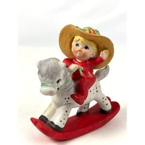 VTG Blue Eyed Child on Rocking Horse Eve Rockwell George Good Figurine 1970s